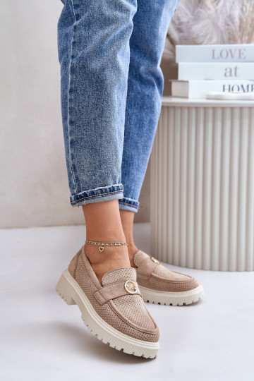 Moteriški Brogues mokasinai su aukso detalėmis Khaki Arilva