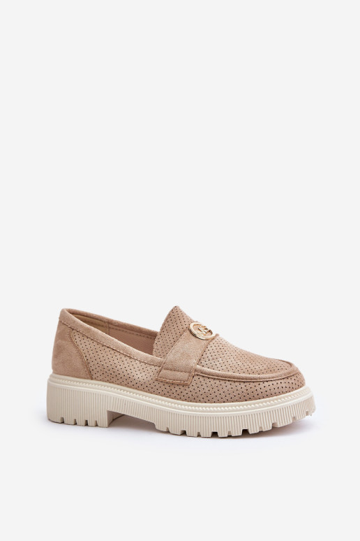 Moteriški Brogues mokasinai su aukso detalėmis Khaki Arilva
