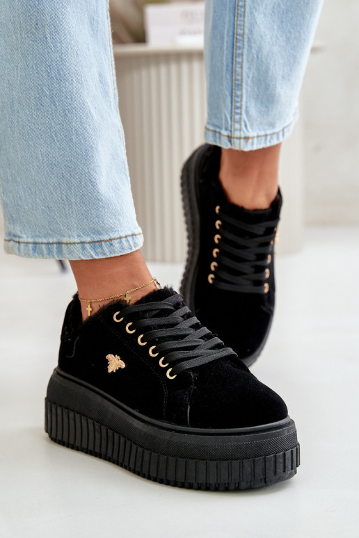 Moteriški izoliuoti sportbačiai ant storo pado su aukso spalvos detalėmis, juoda Lotira