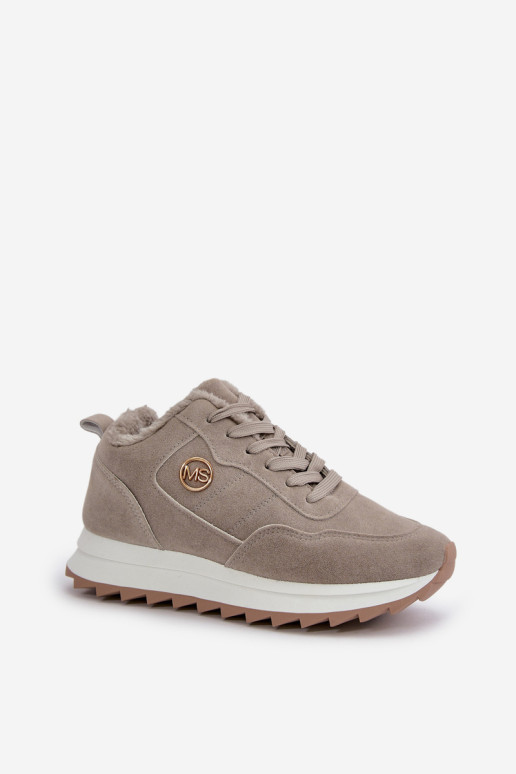 Apšiltinti odiniai sportiniai bateliai ant platformos, pilka Adite