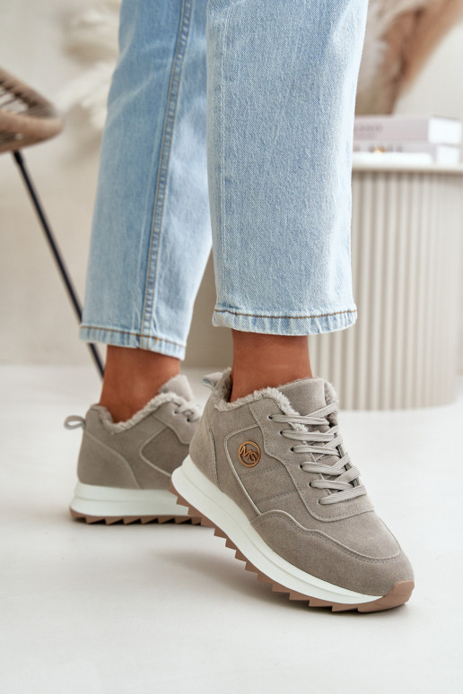 Apšiltinti odiniai sportiniai bateliai ant platformos, pilka Adite