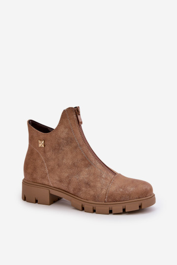Izoliuoti moteriški kulkšnies batai su įbrėžimais Eco Leather Brown ir Gold Verietta 2