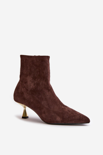 Moteriški batai ant aukšto kulno, ekologiški zomšiniai, su smailiais pirštais, rudi „Irithare“ 2