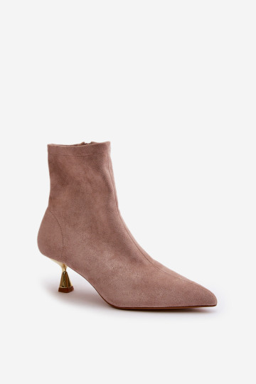 „Eco Suede“ moteriški aukštakulniai batai smailiais pirštais, smėlio spalvos „Irithare“. 2