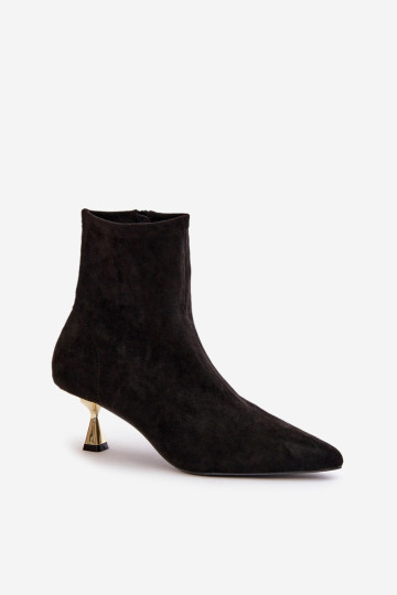 Moteriški ekologiški zomšiniai aukštakulniai batai smailiais pirštais, juoda „Irithare“. 2