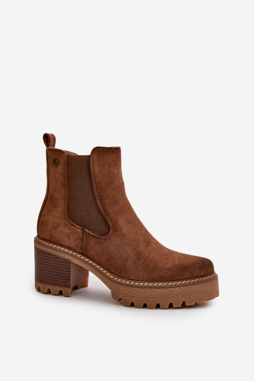 Moteriški izoliuoti batai ant aukšto kulno Eco Suede Brown Irissinae