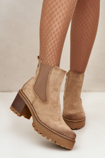 Moteriški izoliuoti batai ant aukšto kulno Eco Suede Beige Irissinae