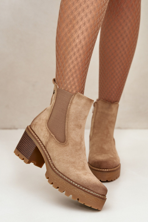 Moteriški izoliuoti batai ant aukšto kulno Eco Suede Beige Irissinae