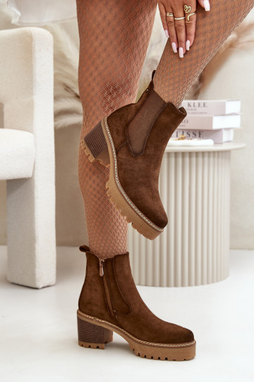 Moteriški izoliuoti batai ant aukšto kulno Eco Suede Brown Irissinae