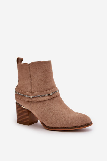 Izoliuoti moteriški aukštakulniai batai su grandinėle Eco Suede Beige Hanalen 2