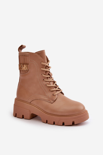 Moteriški darbiniai kulkšnies batai su užtrauktuku, suvarstomi, smėlio spalvos ekologiškos odos Naolani 2