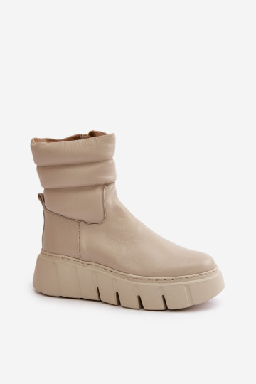 Zazoo 60512 moteriški odiniai batai su užtrauktuku, šilti su veltiniu, šviesiai smėlio spalvos 2