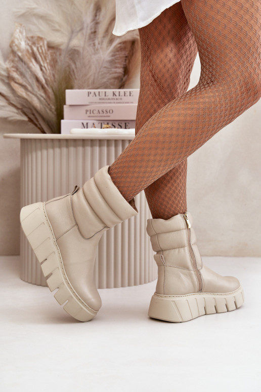 Zazoo 60512 moteriški odiniai batai su užtrauktuku, šilti su veltiniu, šviesiai smėlio spalvos