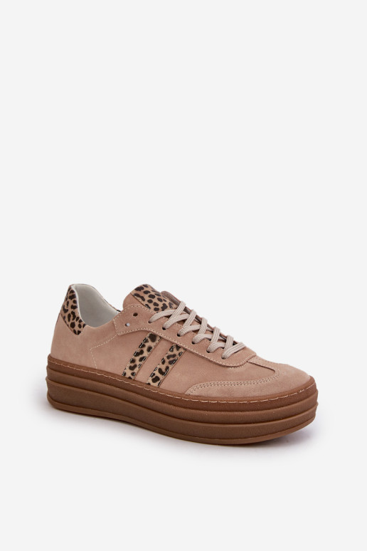 Zazoo N1068S4 moteriški zomšiniai sportbačiai ant platformos Leopard Pink