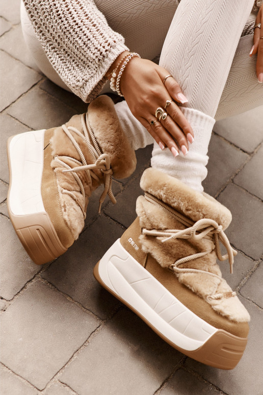 Moteriški odiniai sniego batai ant storo pado su kailiu Big Star OO274A207 Ruda