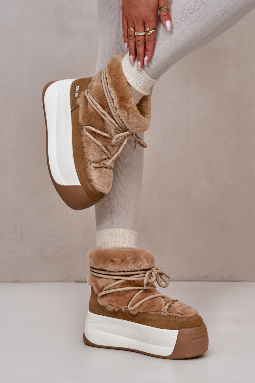 Moteriški odiniai sniego batai ant storo pado su kailiu Big Star OO274A207 Ruda