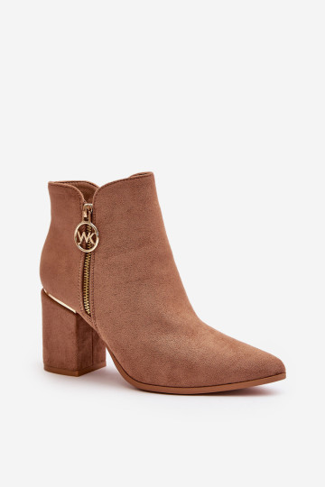 Moteriški batai ant aukšto kulno smailiais pirštais Eco Suede šilta ruda Raisha 2