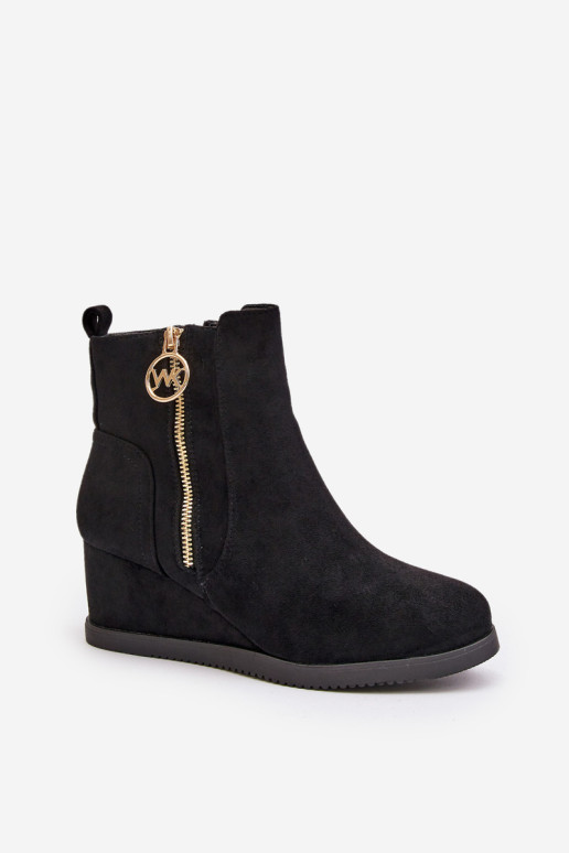 Izoliuoti pleištiniai batai su dekoratyviniu užtrauktuku, Eco Suede, Black Leretha