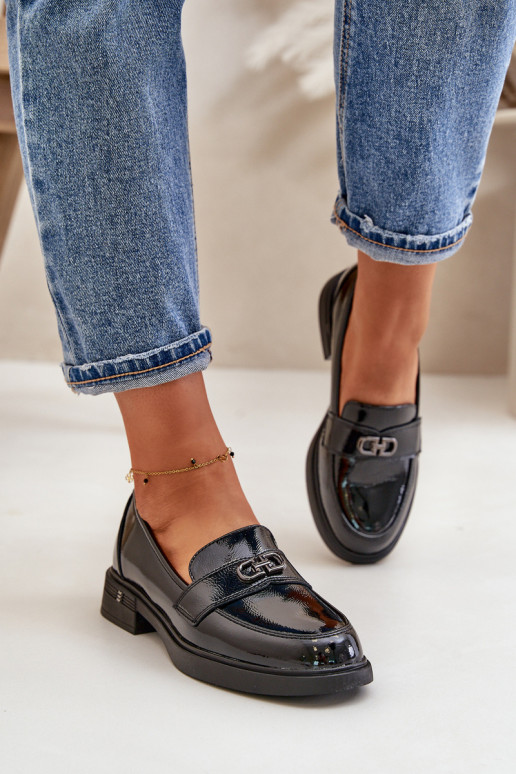 Moteriški lakinės odos mokasinai, pagaminti iš natūralios odos, juoda Vinceza 58409