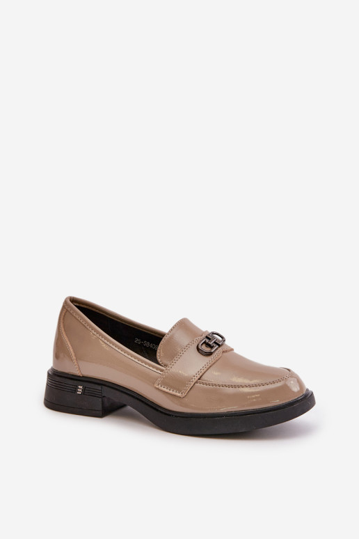 Moteriški lakinės odos mokasinai Khaki Vinceza 58409