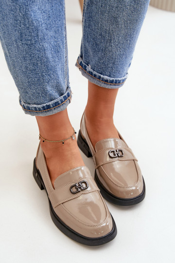 Moteriški lakinės odos mokasinai Khaki Vinceza 58409