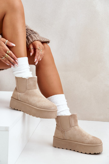 Moteriški platforminiai sniego batai su elastiniais įdėklais, šviesiai smėlio spalvos Rialinas