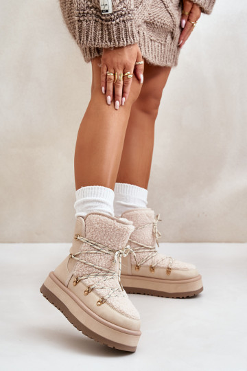 Moteriški platforminiai sniego batai su raišteliu, šviesiai smėlio spalvos Riaviana 2