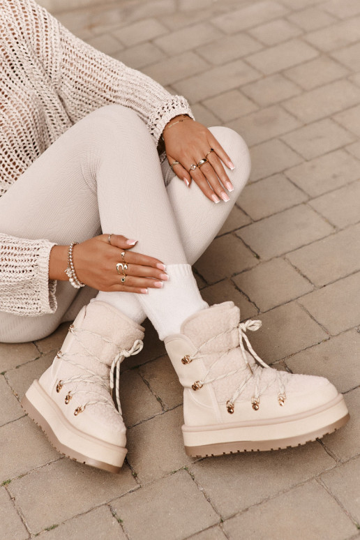 Moteriški platforminiai sniego batai su raišteliu, šviesiai smėlio spalvos Riaviana