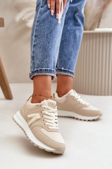 Moteriški sportbačiai, sportiniai bateliai, pamuštas avikailiu, smėlio spalvos Ciamara
