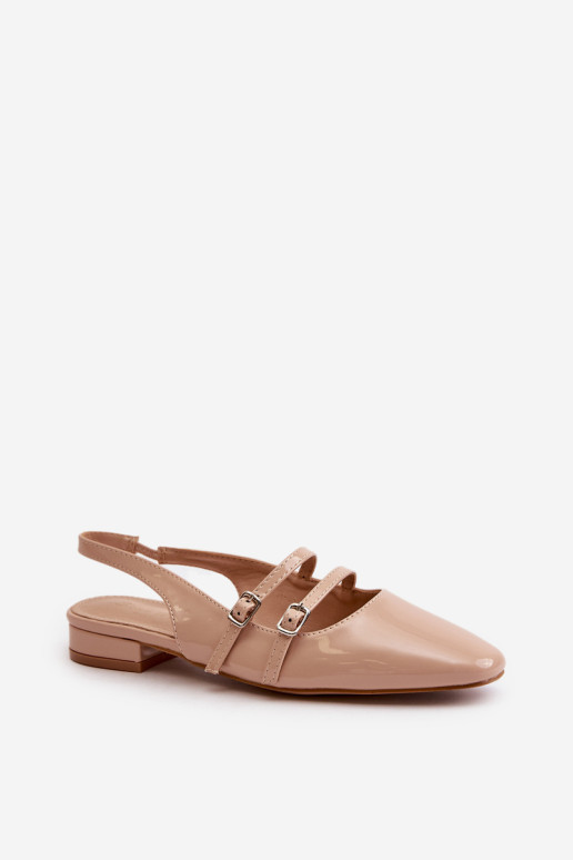 Lakinės odos balerinos su petnešėlėmis ant žemakulnių, Beige Bialettia