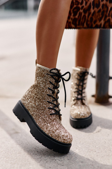 Moteriški izoliuoti darbiniai batai, dekoruoti auksiniais Liatheine blizgučiais 2