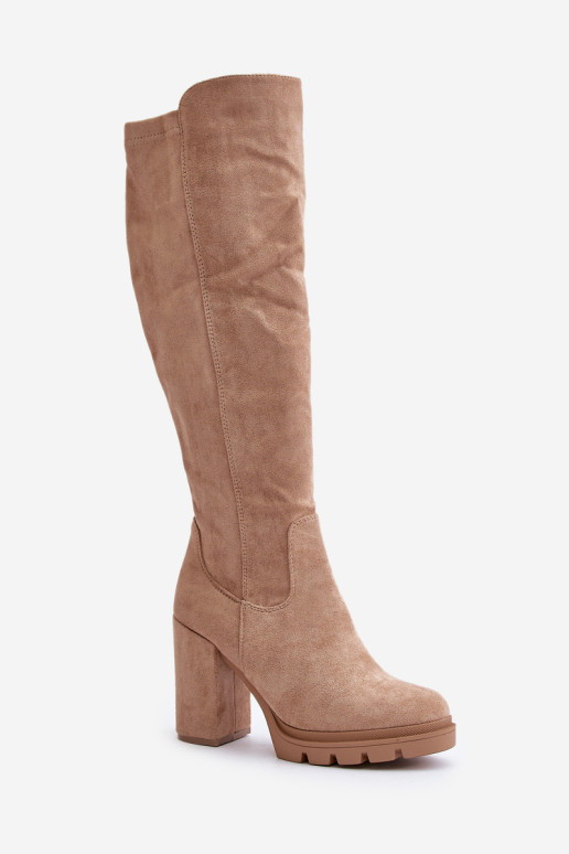 Izoliuoti moteriški aukštakulniai batai Eco Suede Beige Tirisha