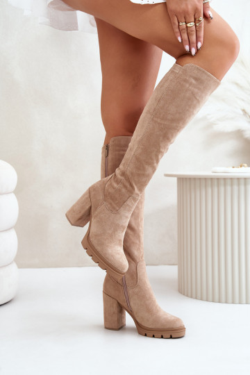 Izoliuoti moteriški aukštakulniai batai Eco Suede Beige Tirisha