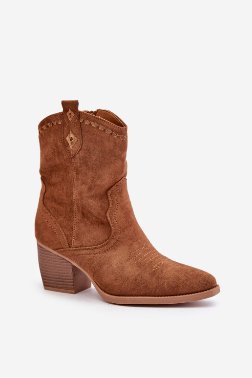 Kaubojiški batai ant aukšto kulno iš ekologiškos zomšos Camel Narinae