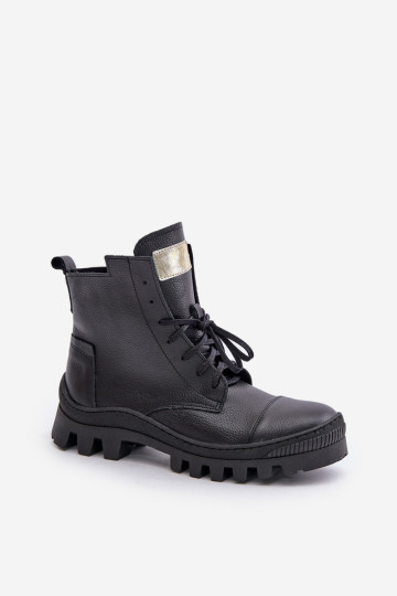 Zazoo 2831 moteriški batai iš natūralios odos, juodi 2