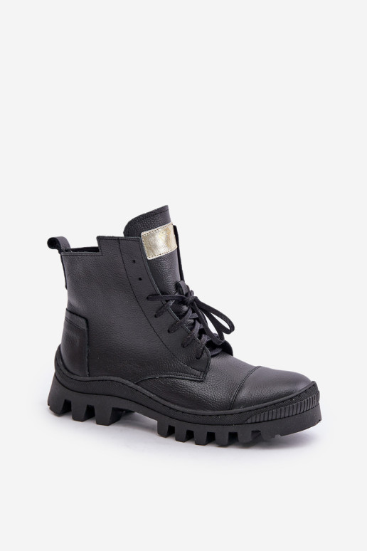 Zazoo 2831 moteriški batai iš natūralios odos, juodi