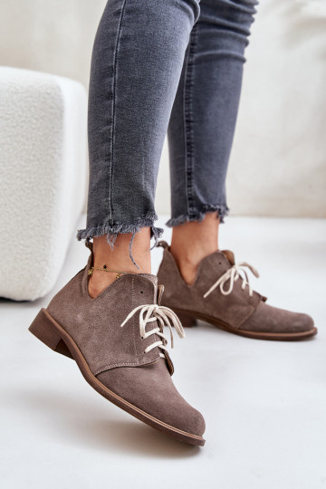 Zazoo 2959 Suede Oxfords suvarstomi batai plokščiakulniais tamsiai smėlio spalvos