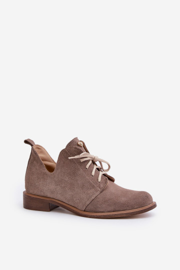Zazoo 2959 Suede Oxfords suvarstomi batai plokščiakulniais tamsiai smėlio spalvos 2