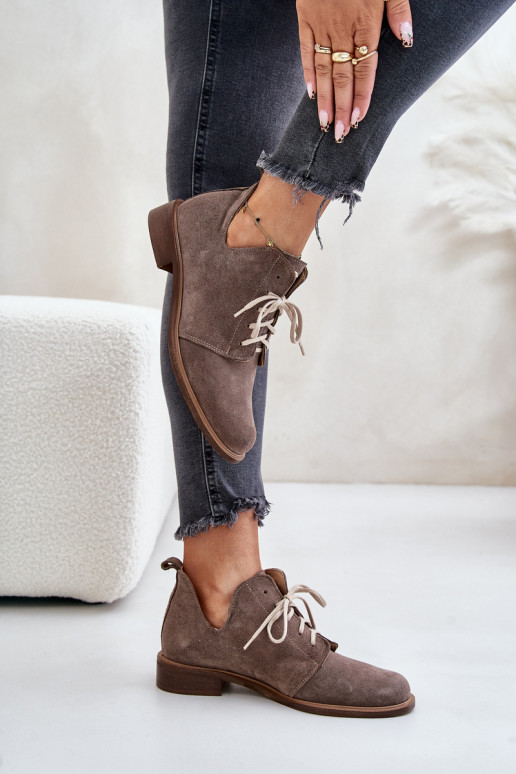 Zazoo 2959 Suede Oxfords suvarstomi batai plokščiakulniais tamsiai smėlio spalvos