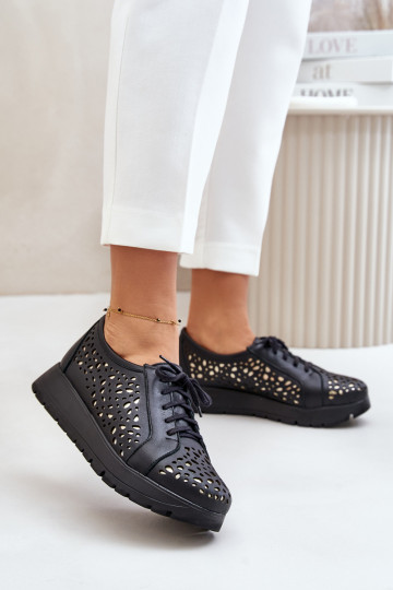 Zazoo 2973 odiniai platforminiai batai su ažūriniu raštu, juodi