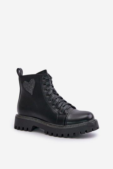 Moteriški batai su užtrauktuku ir dekoratyvine širdele, juodos spalvos Obeena 2