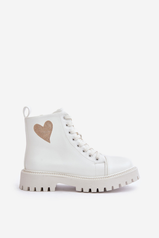 Moteriški batai su užtrauktuku su dekoratyvine širdele, baltos spalvos Obeena