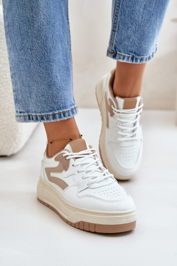 Moteriški ekologiški odiniai sportbačiai ant baltos ir smėlio spalvos platformos Henizore