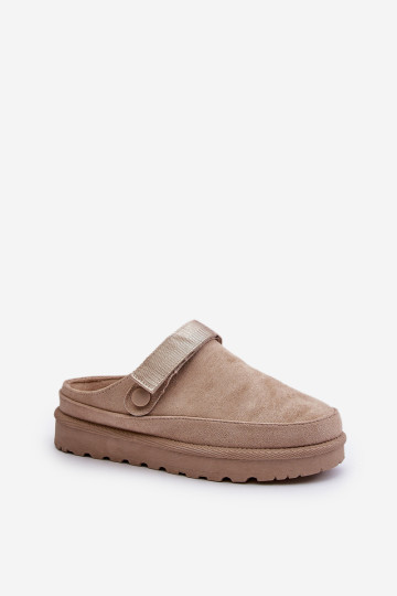 Smėlio spalvos moteriškos šlepetės su kailiniu pamušalu ant platformos Beige Azida 2