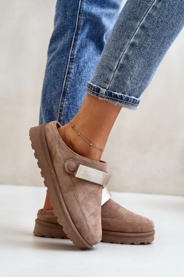 Moteriškos rudos spalvos Azida kailiu pamuštos platforminės šlepetės 2