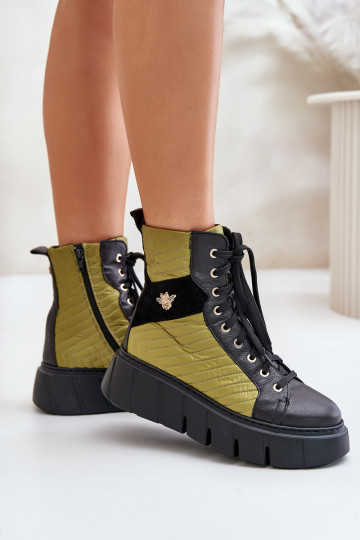 Odiniai kulkšnies batai ant platformos Maciejka 06751-01 Juodi