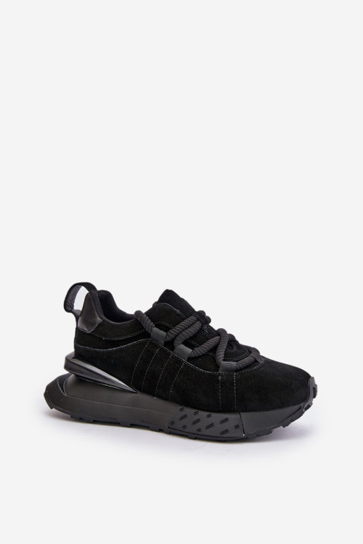 Zomšiniai moteriški sportbačiai ant platformos su storu suvarstymu Artiker 54C1464 juodi