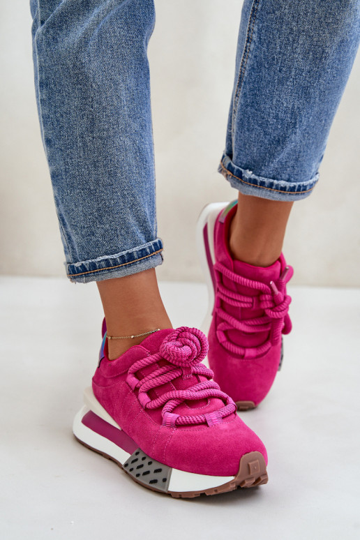 Zomšiniai moteriški sportbačiai ant platformos su storu suvarstymu Artiker 55C0086 fuksija