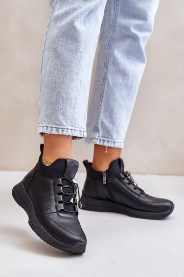 Izoliuoti odiniai sportiniai batai su užtrauktuku Artiker 55C0041 juodi