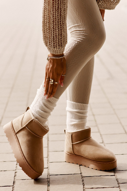 Moteriški platforminiai sniego batai su kailiniu pamušalu, smėlio spalvos Xamella